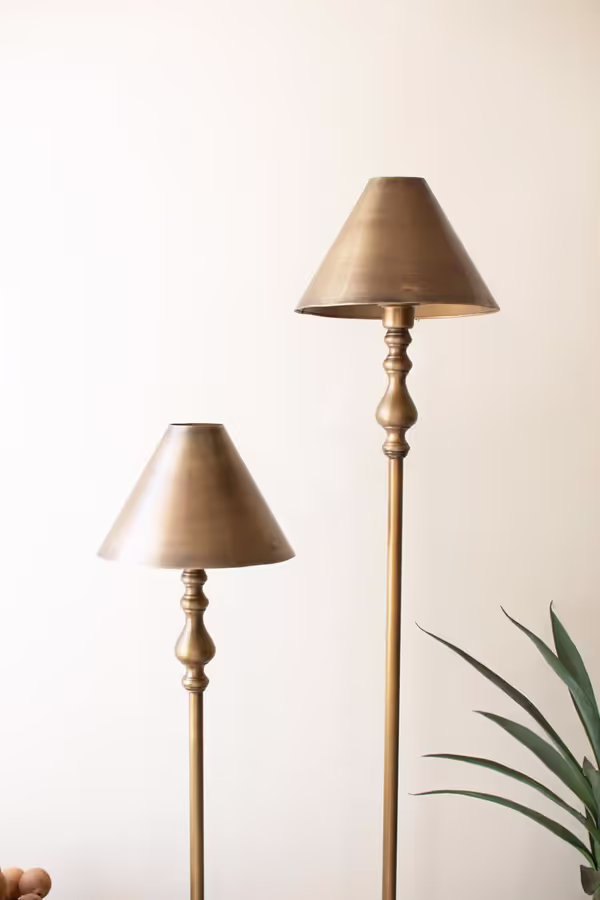 Antique Gold Double Floor Lamp with Metal Shades