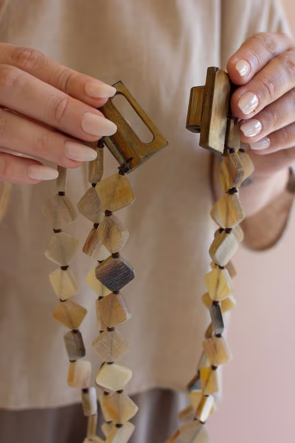 Multi-Layered Horn Bead Necklace /  Light