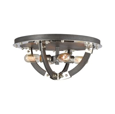 Riveted Plate 19″ Wide 4-Light Flush Mount - Silverdust Iron