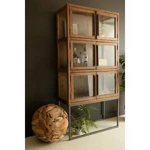 Wood and Metal Display Cabinet with Framed Glass Doors 2