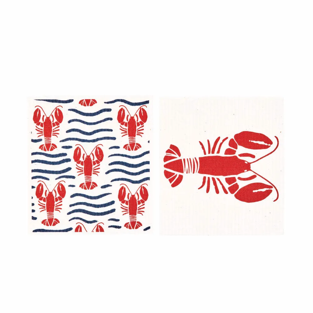 Lobster Waves blu Eco Sponge Cloths (Set of 2)