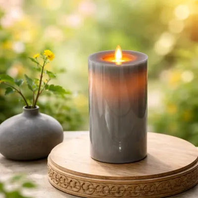 Gray Moving Flame LED Candle 3x6in