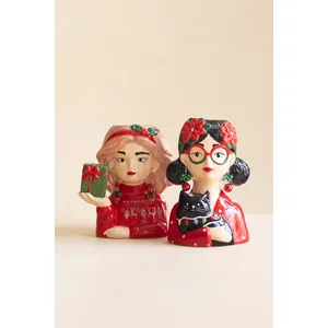 Set of 2 Ceramic Tacky Christmas Women Vases 6