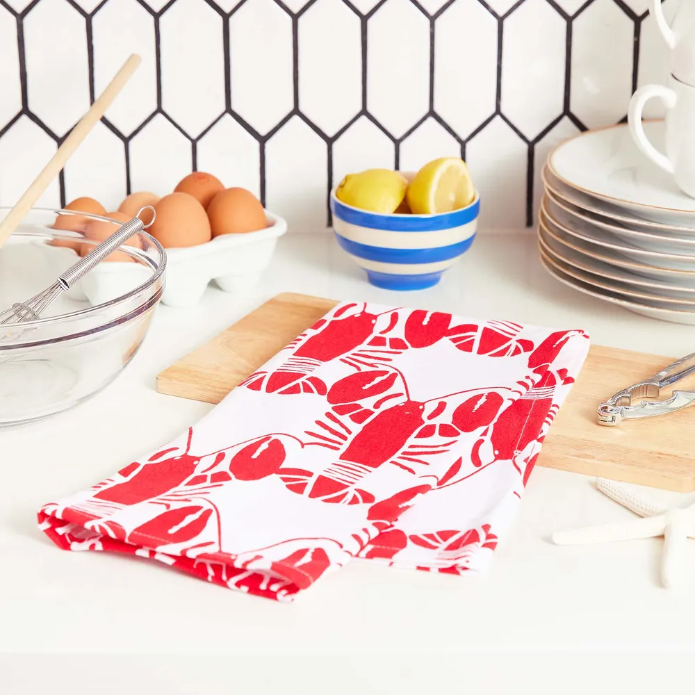 Lobster Waves Cotton Kitchen Towels (Set of 3)