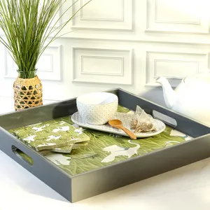 Egret & Reed Square Lacquer Serving Tray 3