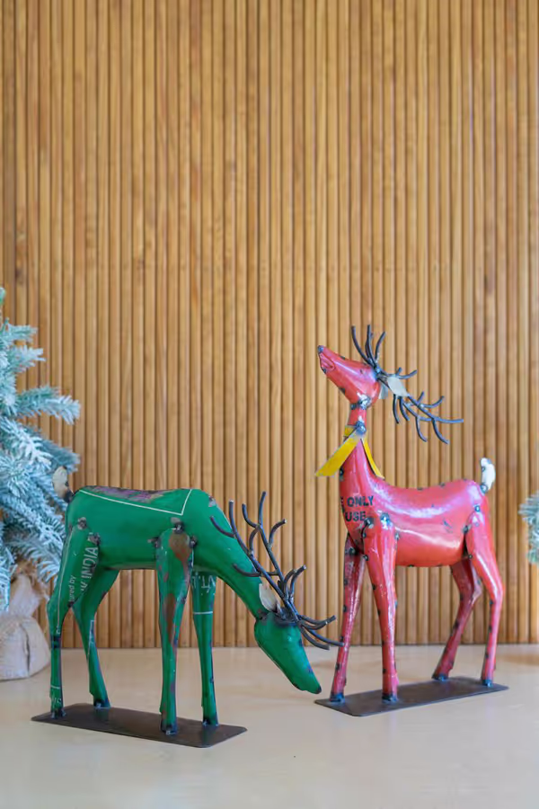 Set of 2 Recycled Metal Deer