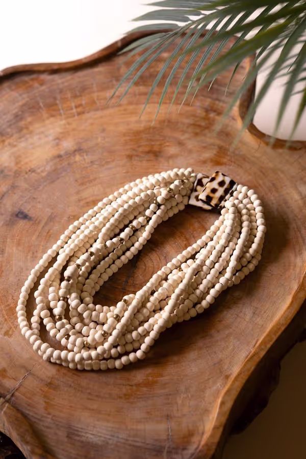 Multi-Layered Natural Wooden Beaded Necklace