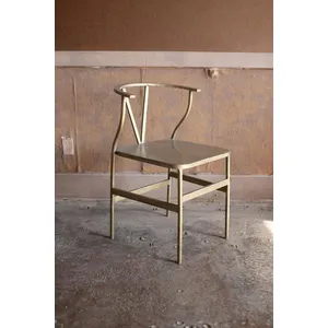 Antique Brass Finish Metal Wishbone Chair 2