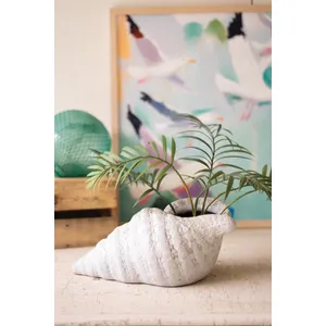Clay Conch Shell Planter with White Glaze 1