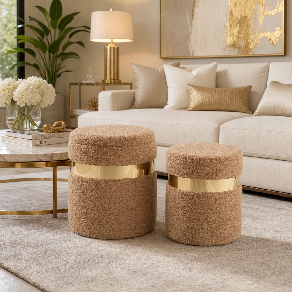 GORDENRIDGE SET OF 2 TAN OTTOMANS 18 (IN)