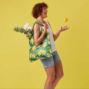 Vintage Lemons blu Reusable Shopping Bag 6