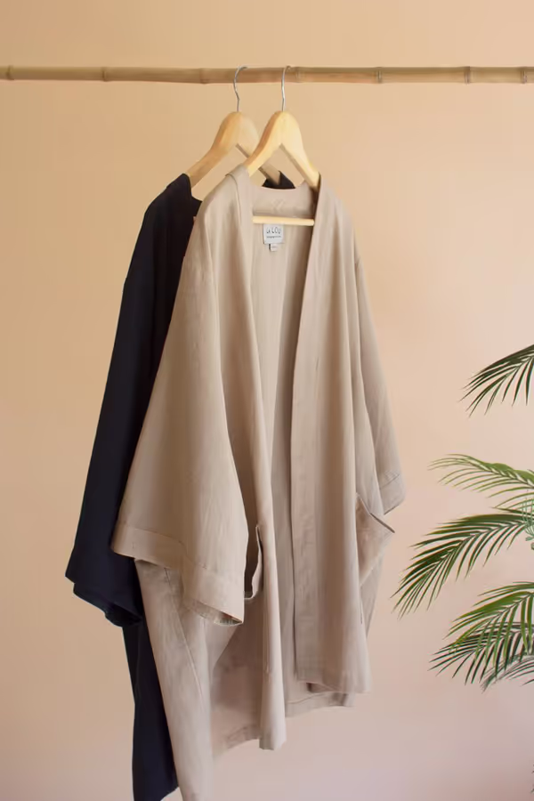 Short Kimono with Front Pockets / Oatmeal