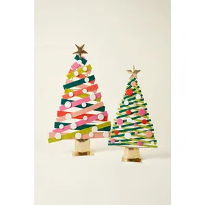 Set of 2 Colorful Painted Metal Christmas Trees with Gold Bases 4