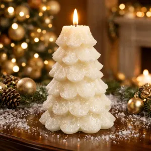 White Christmas Tree with White Glitter Moving Flame LED Candle 5x6.5in 1
