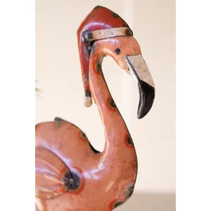 Recycled Painted Metal Christmas Flamingo 4