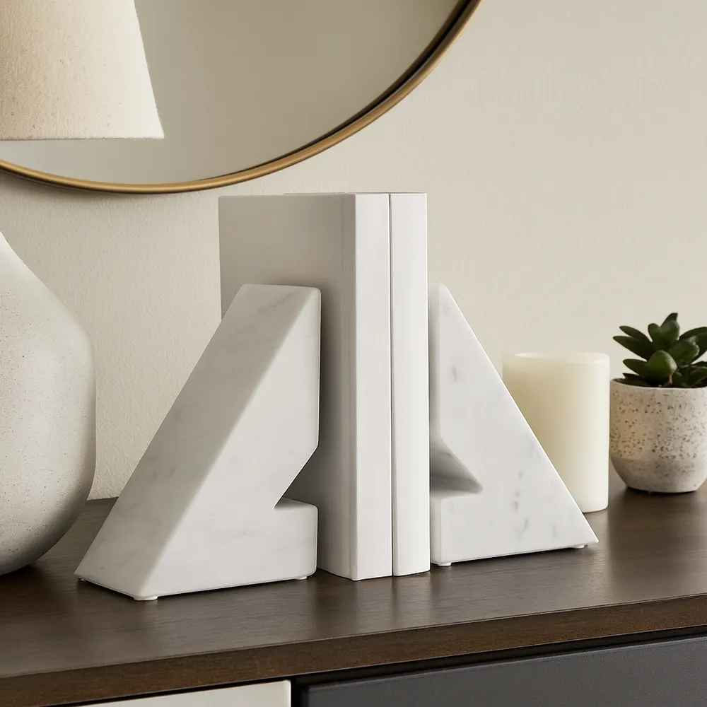 HUTTONLAKE SET OF 2 WHITE BOOKENDS 6 (IN)