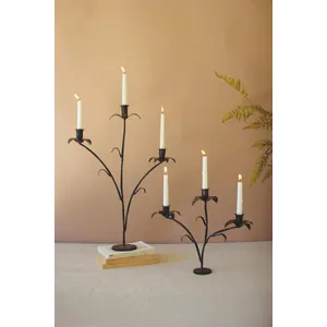 Set of 2 Forged-Iron Triple Taper Candelabras 1