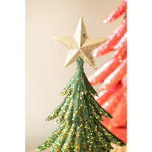 Set of 2 Painted Metal Christmas Trees with Glitter 2