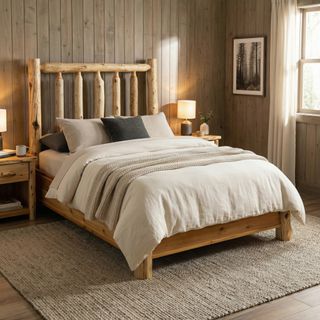 Cedar Log Traditional Bed with Dimensional Cedar Rail System - Cal King - Coffee
