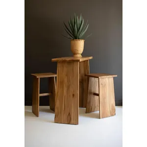 Set of 3 Teakwood Bar Table and Two Stools 1