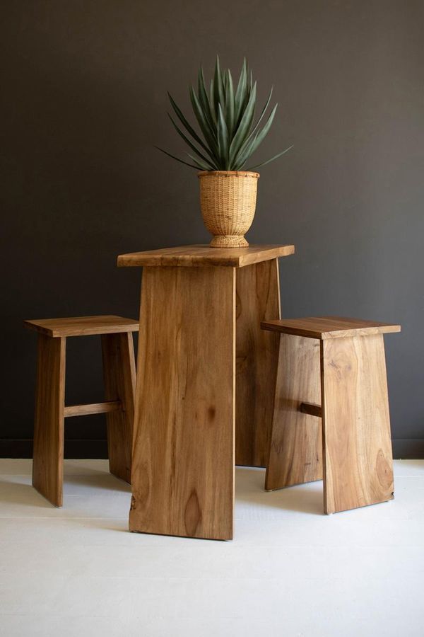 Set of 3 Teakwood Bar Table and Two Stools