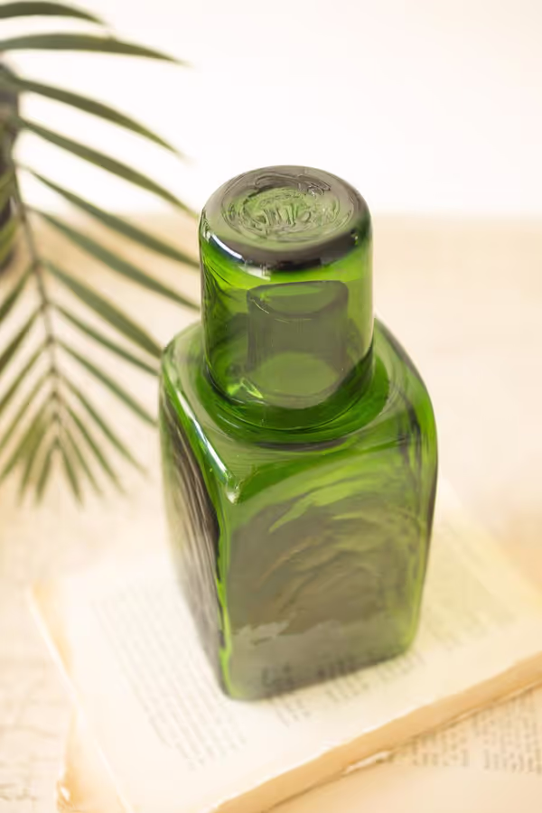 Green Recycled Glass Bedside Water Carafe and Drinking Glass