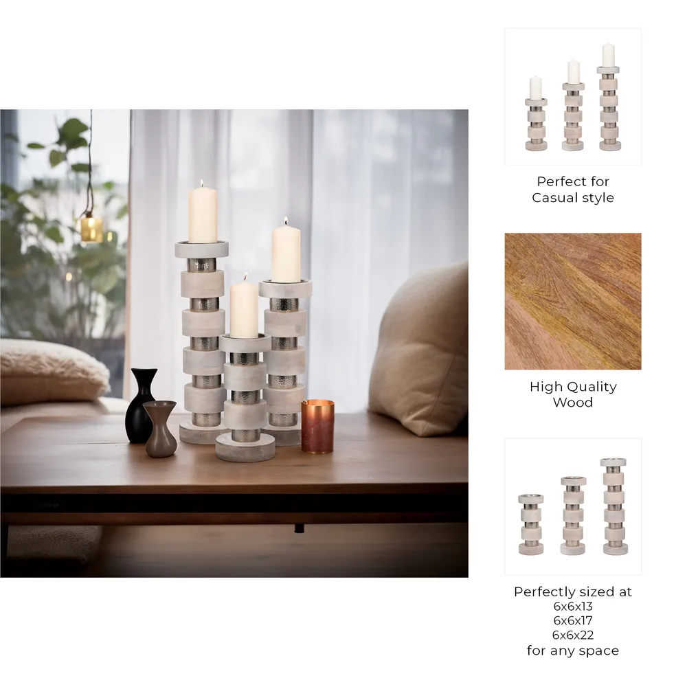 DESMONDRIDGE SET OF 3 WHITE CANDLESTICK 22 (IN)