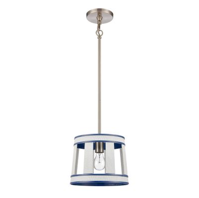 White Burlap 10″ Wide 1-Light Mini Pendant - Ocean Blue