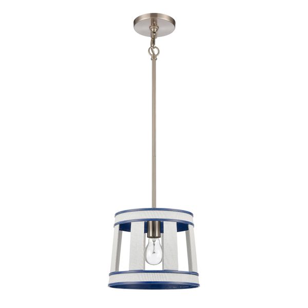 White Burlap 10'' Wide 1-Light Mini Pendant - Ocean Blue