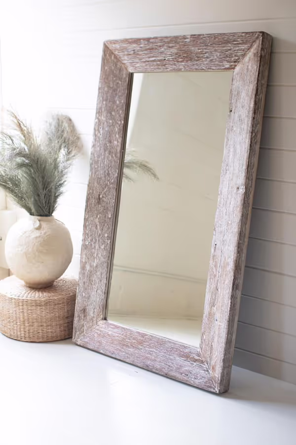 Recycled White-Washed Wood Framed Mirror
