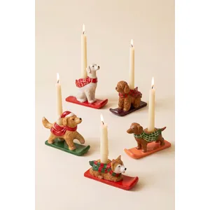 Set of 5 Ceramic Christmas Dog Taper Candle Holders 4