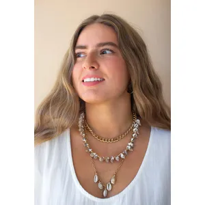 Gold-Tone Chain and Shell Bead Triple Swag Necklace 2
