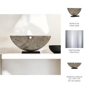 METAL,11",CORRUGATED HALF CIRCLE SCULPTURE,IVORY 8