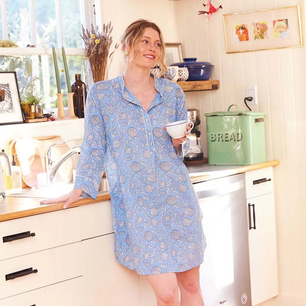 Ainsley Light Blue Cotton Night Shirt