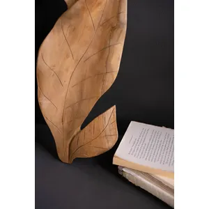 Hand-Carved Teakwood Tabletop Leaves Sculpture 2