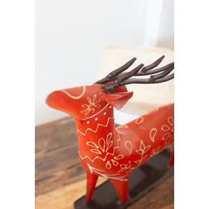 Set of 2 Painted Recycled Metal Folk Reindeer 3