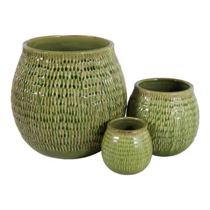 HILTONCLIFF SET OF 3 GREEN PLANTER 11 (IN) 5