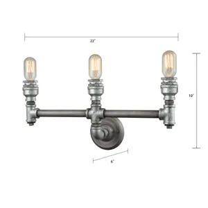 Cast Iron Pipe 22'' Wide 3-Light Vanity Light - Weathered Zinc 2