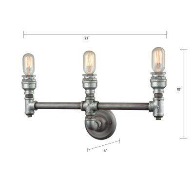 Cast Iron Pipe 22″ Wide 3-Light Vanity Light - Weathered Zinc