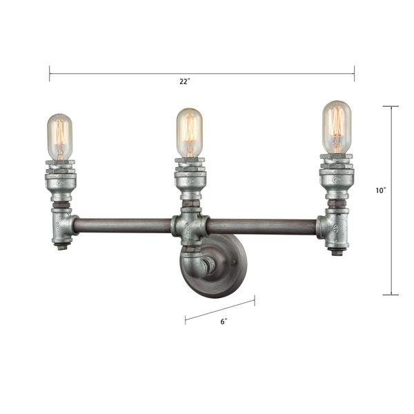 Cast Iron Pipe 22'' Wide 3-Light Vanity Light - Weathered Zinc