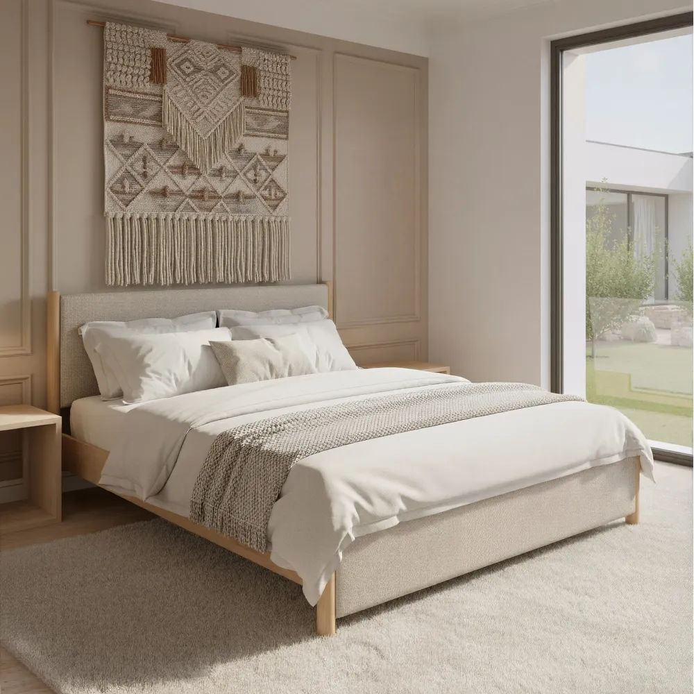 Hadi King Bed Beige & Natural