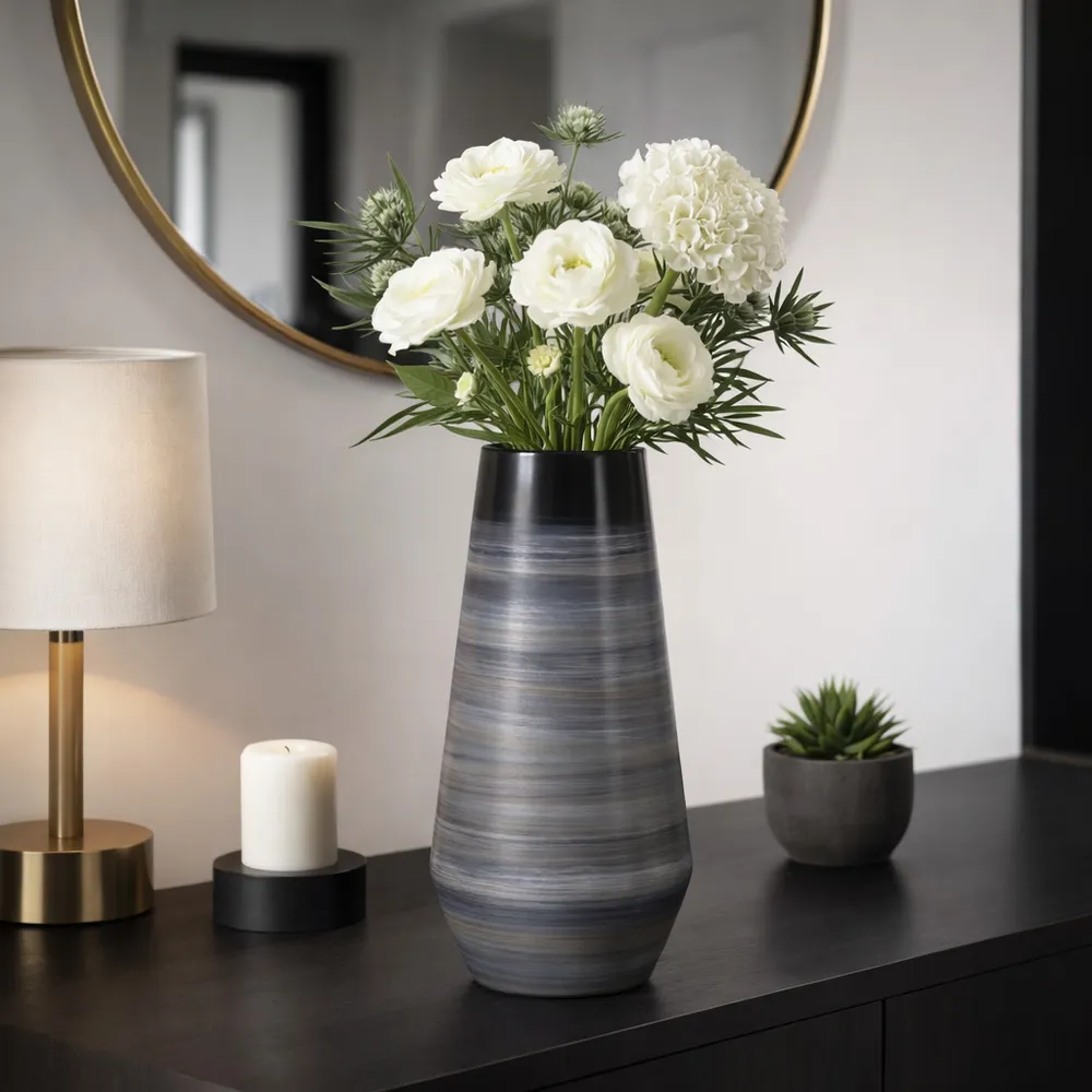 RIDERROSE GRAY GLASS VASE 15 (IN)