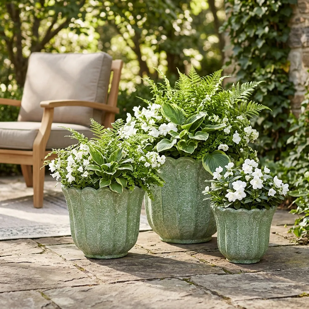CASPERBROOK SET OF 3 GREEN PLANTER 13 (IN)