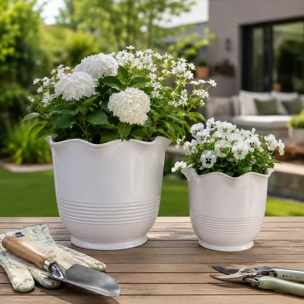 ALECHAVEN SET OF 2 IVORY PLANTER 11 (IN)