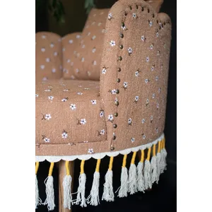 Upholstered Circle Chair with Tassels 3