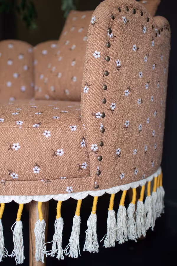 Upholstered Circle Chair with Tassels