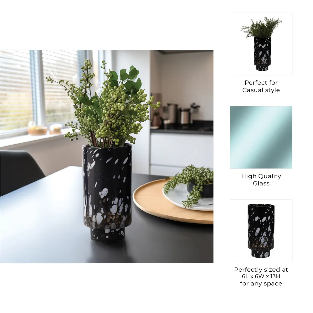 BAKERWOOD BLACK GLASS VASE 13 (IN)