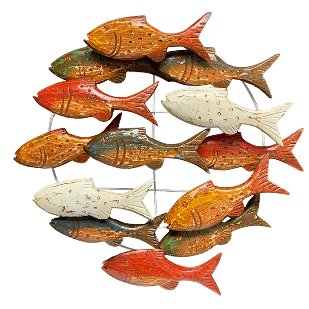 20" COLORFUL CARVED SCHOOL OF FISH