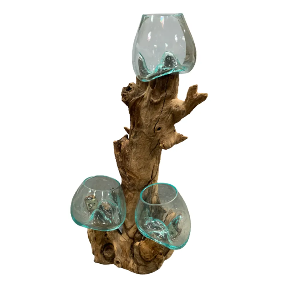 TRIPLE GLASS BOWL ON DRIFTWOOD