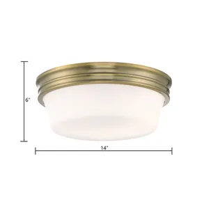 Galen 14'' Wide 3-Light Flush Mount - Antique Brass 2